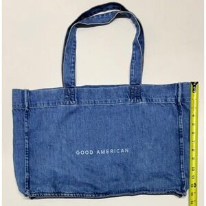 Good American Denim Tote Bag Blue Organic Recycled Cotton Logo Large Handbag